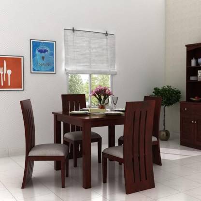 Kendalwood Furniture Solid Wood 4 Seater Dining Set  (Finish Color - Mahogany Finish With off White Cushion)