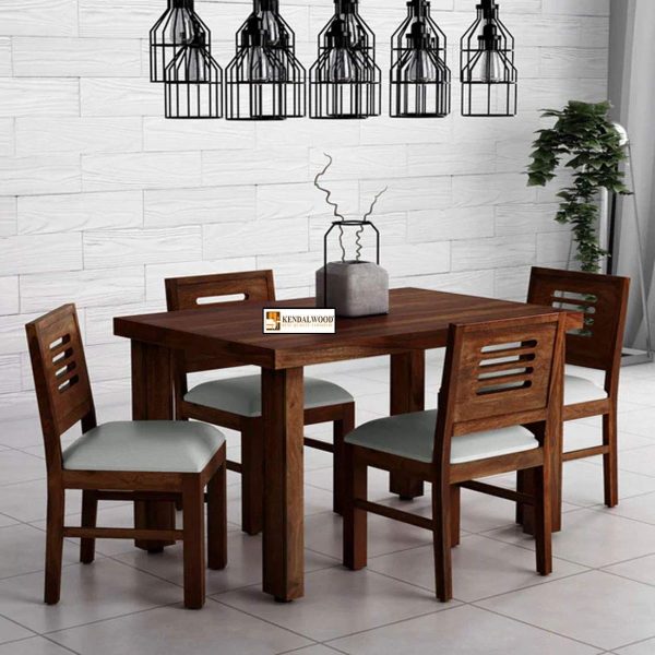 Kendalwood Furniture Solid Wood Dining Table with 4 Chairs | 4 Seater Dining Set | Wooden Dining Table with Chair - Dining Room Furniture ( Provincial Teak Finish with Cushion)
