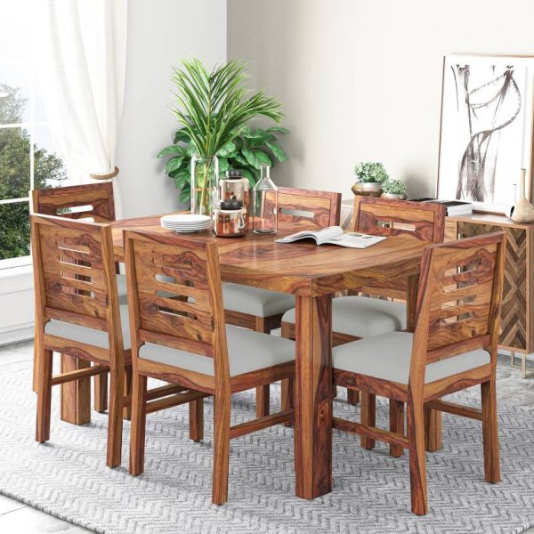 Kendalwood Furniture Wooden Dining Table with 6 Chairs Solid Wood 6 Seater Dining Set  (Finish Color - Rustic Teak Finish)