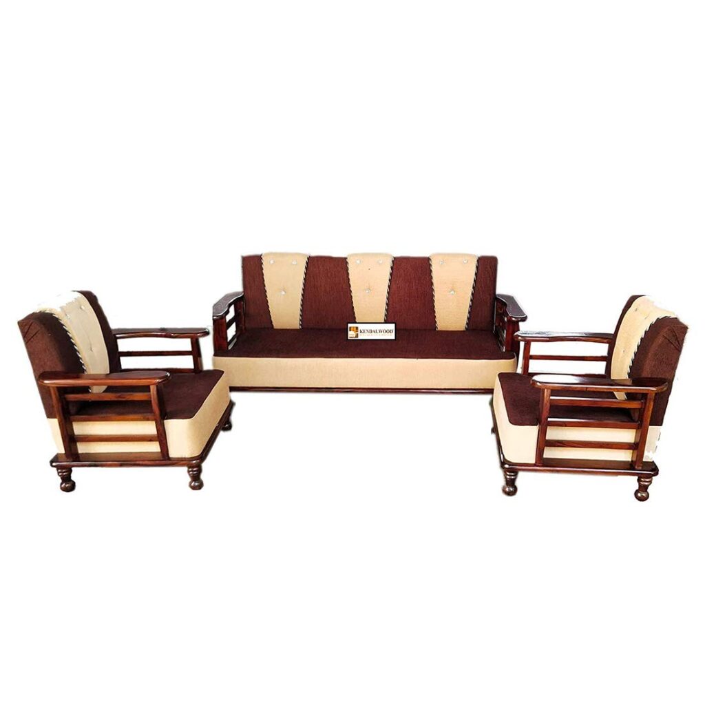 KendalWood™ Furniture Solid Wood 5 Seater Wooden Sofa Set for Living Room Furniture Fabric 3 + 1