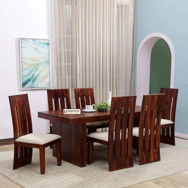 KendalWood Furniture Sheesham Dining Table with 6 Chairs, 6 Seater Set, Room (Natural Brown Finish)