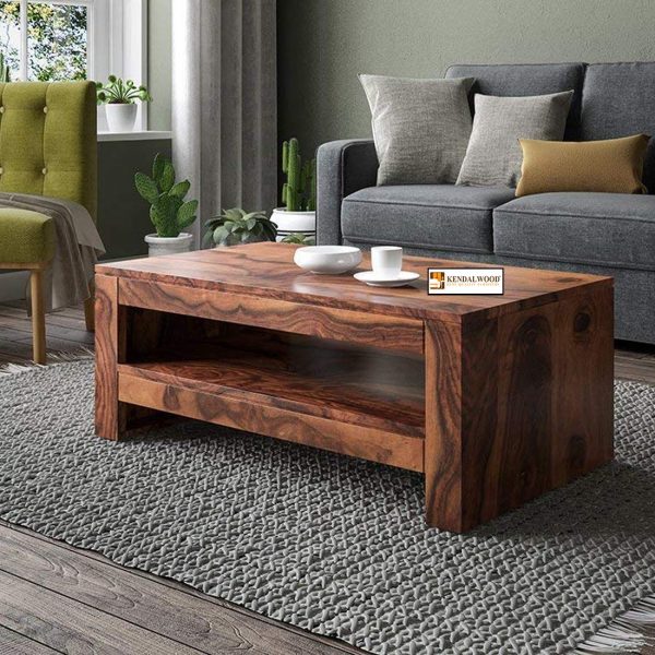 KendalWood Furniture Solid Wood Coffee Table for Living Room (Finish Color :-Teak Finish)