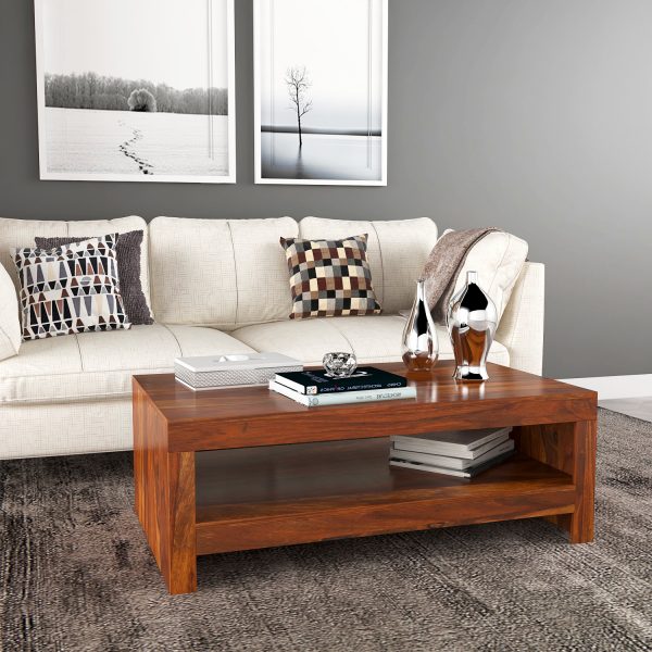 KendalWood Furniture Rectangle Sheesham Wood Coffee Table for Living Room | Wooden Center Table | Honey Finish