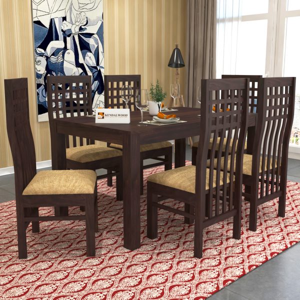 Kendalwood Furniture Sheesham Wood Dining Table(57 X 35) with 6 Chairs | Wooden Dining Table with Chair - Dining Room Furniture ( Walnut Finish)