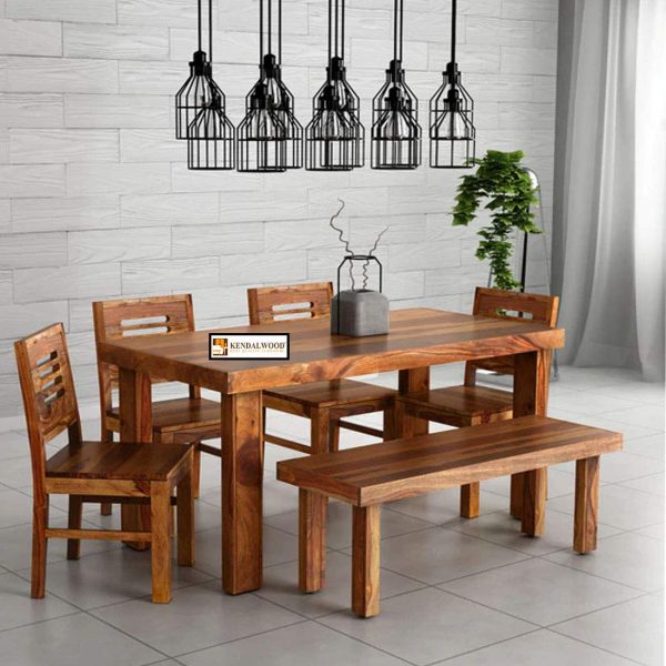 KendalWood™ Furniture Dining Table(57x35) with 4 Chairs | Bench| 6 Seater Dining Set