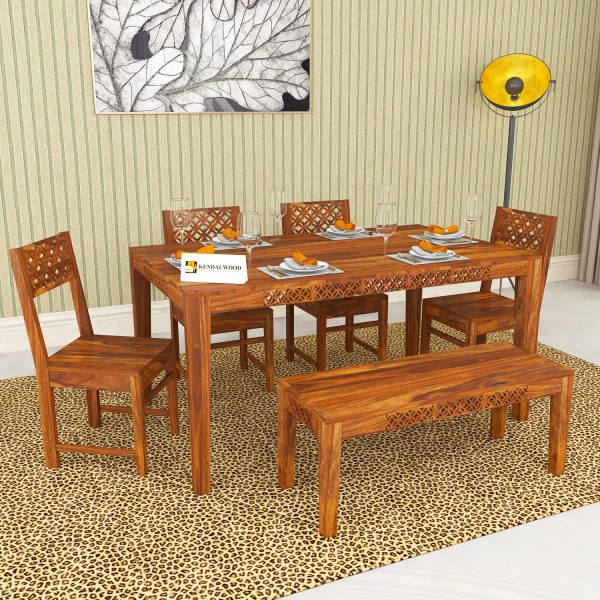 Bench Solid Wood 6 Seater Dining Set, Solid Wood Dining Table And 4 Chairs