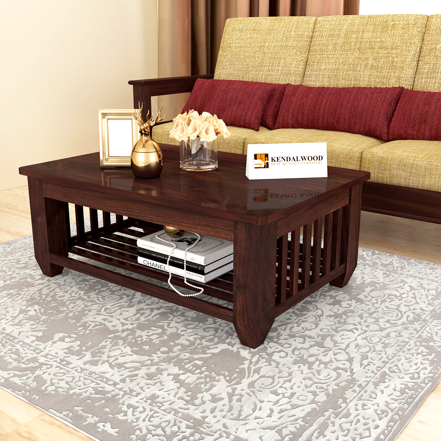 Solenoide estación de televisión población KendalWood™ Furniture Storage Center Table Sofa Center Table Solid Wood  Coffee Table (Finish Color – Walnut Finish) – kendalwood