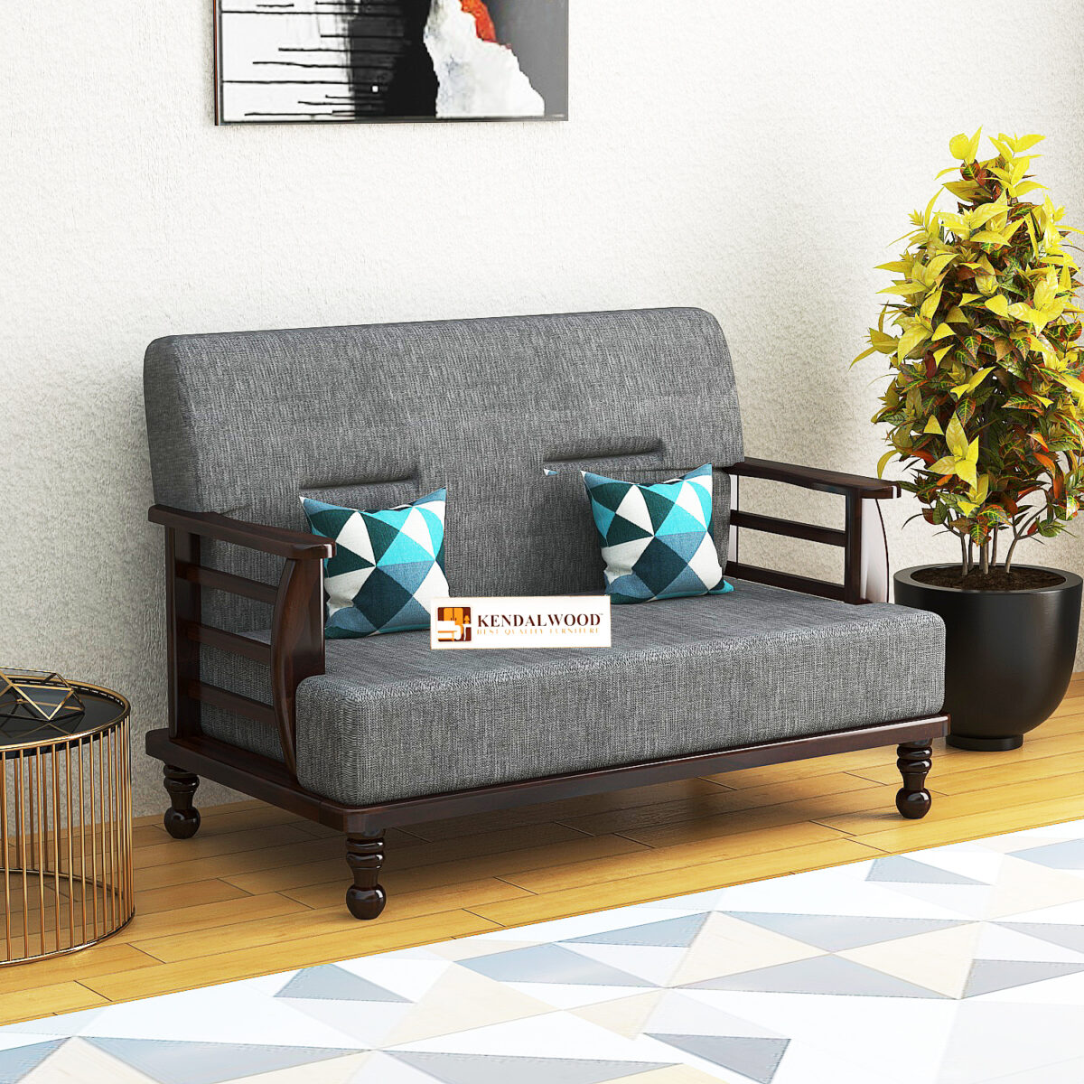KendalWood™ Solid Wood 2 Seater Wooden Sofa Set for Living Room Furniture  Fabric 2 Seater Sofa (Finish Color – Walnut Finish) – kendalwood